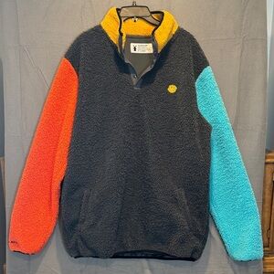 Dutch Bros Black Pullover Fleece with Colorful Sleeves